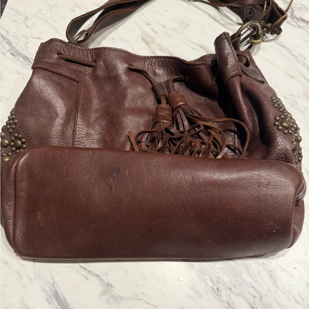 McFadin Brown Leather Shoulder Bag with Tassels - Picture 2 of 6